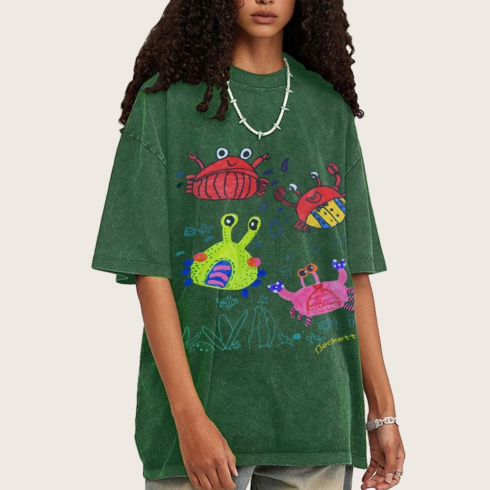 Cute little Crab Hand Painted Art from a Child's Hands Washed T-shirt