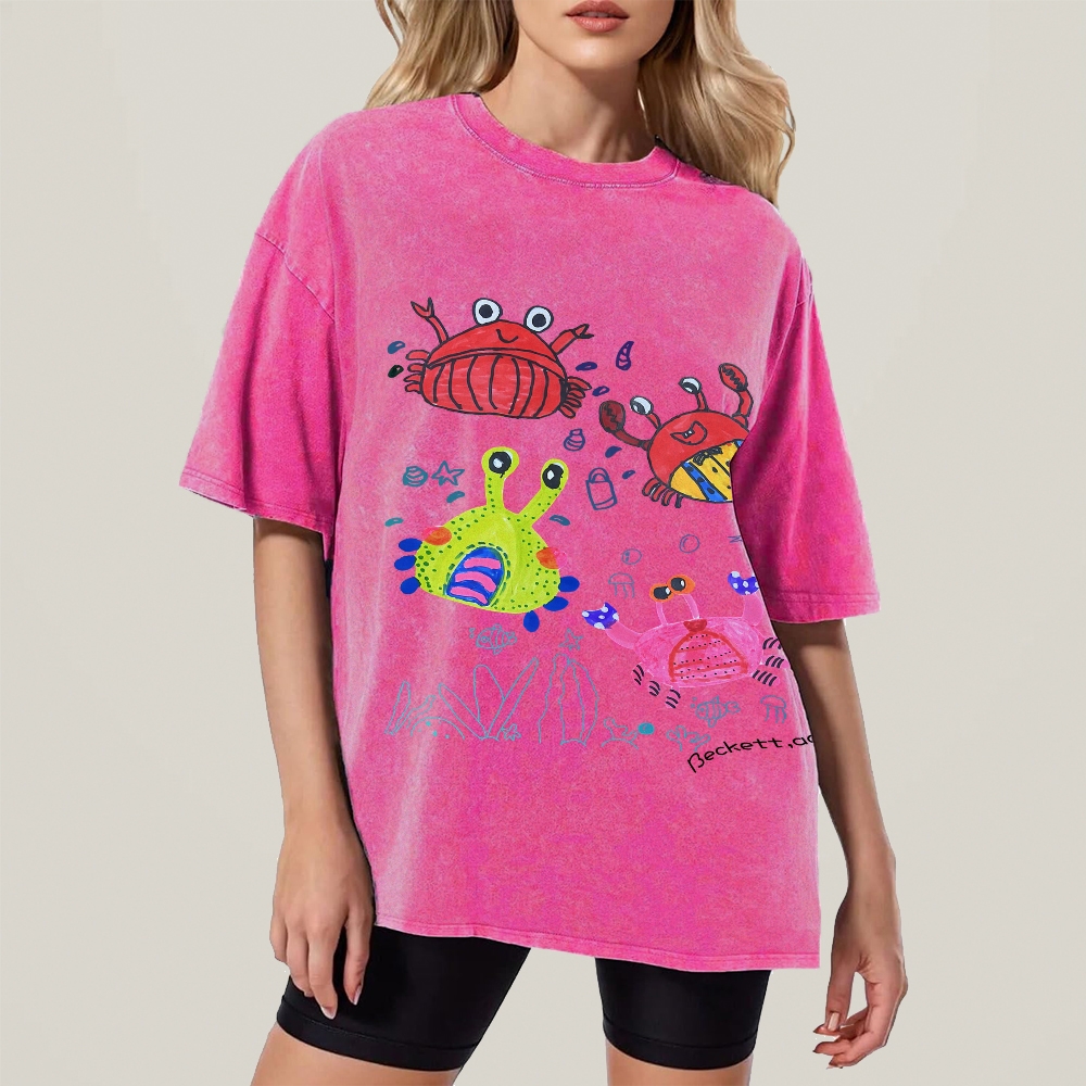 Cute little Crab Hand Painted Art from a Child's Hands Washed T-shirt