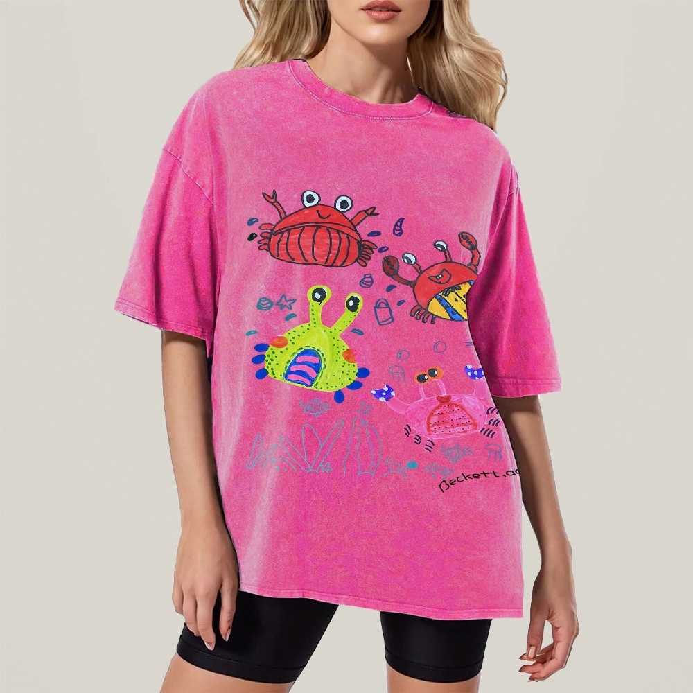 Cute little Crab Hand Painted Art from a Child's Hands Washed T-shirt