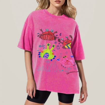 Cute little Crab Hand Painted Art from a Child's Hands Washed T-shirt