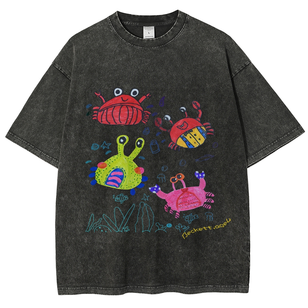 Cute little Crab Hand Painted Art from a Child's Hands Washed T-shirt