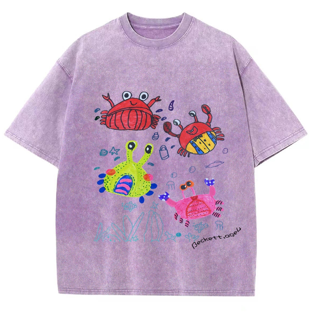 Cute little Crab Hand Painted Art from a Child's Hands Washed T-shirt