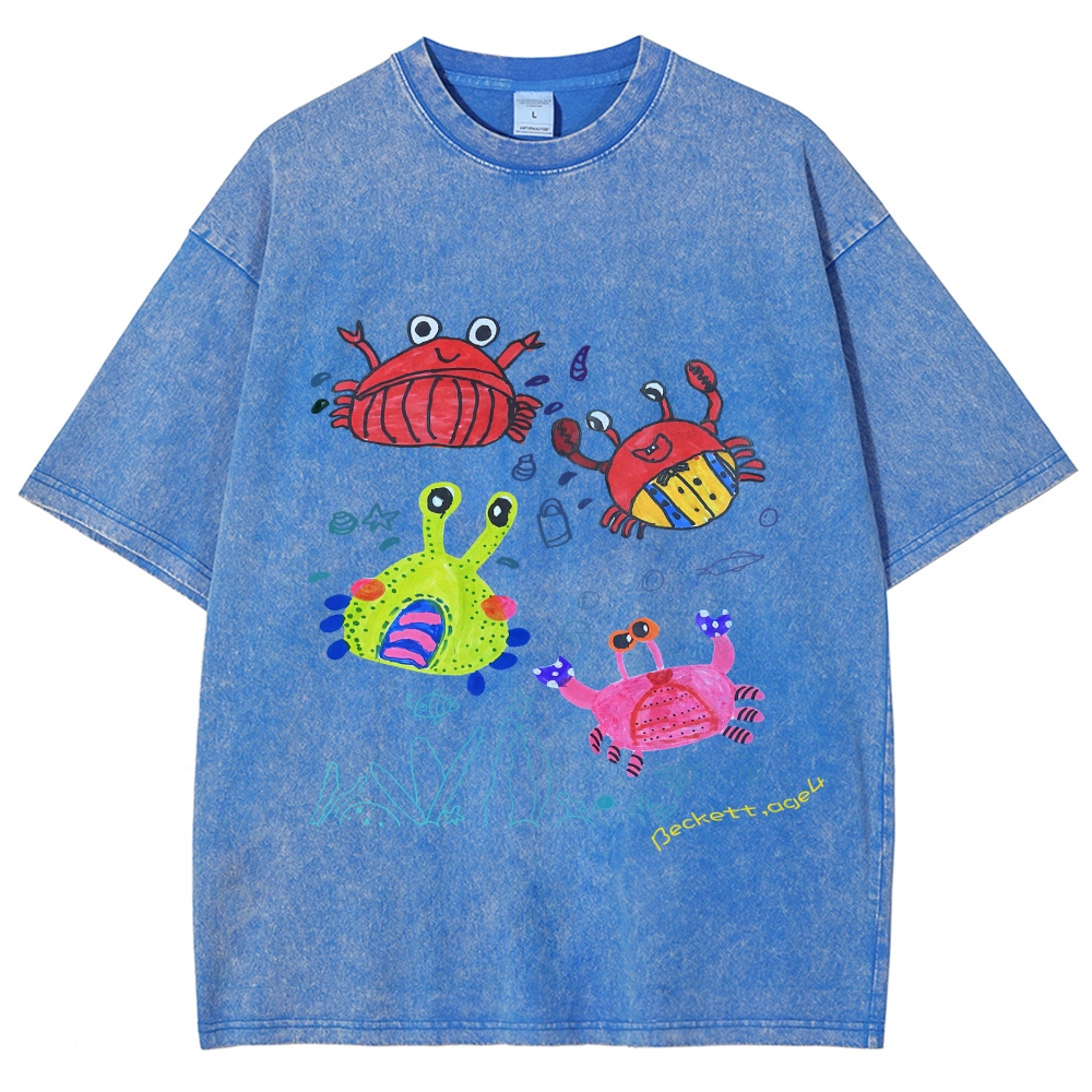 Cute little Crab Hand Painted Art from a Child's Hands Washed T-shirt