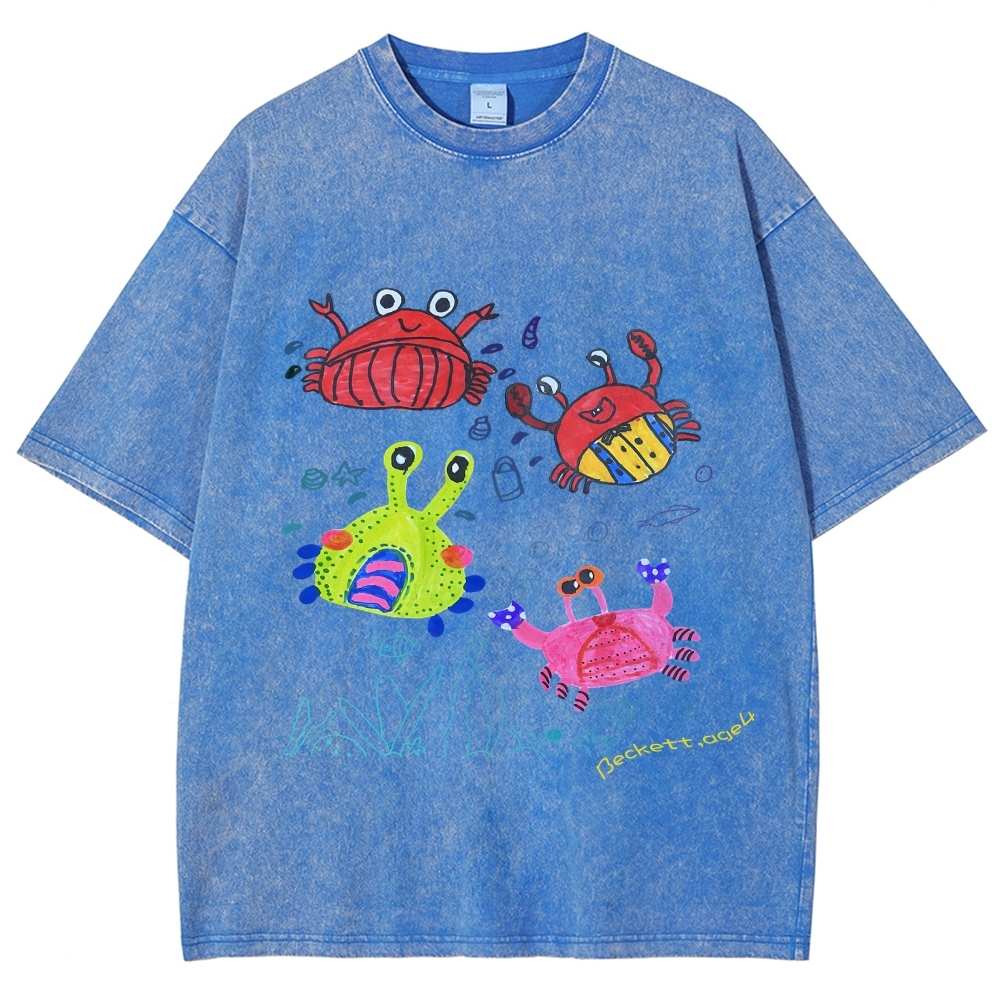 Cute little Crab Hand Painted Art from a Child's Hands Washed T-shirt