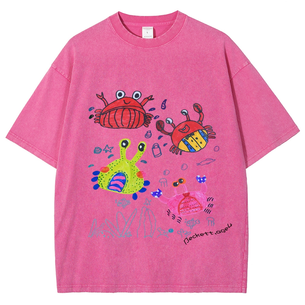 Cute little Crab Hand Painted Art from a Child's Hands Washed T-shirt