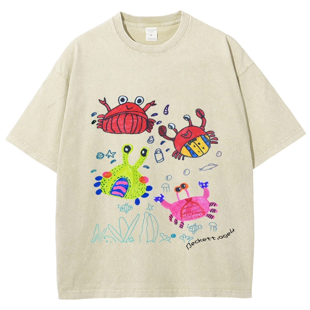 Cute little Crab Hand Painted Art from a Child's Hands Washed T-shirt
