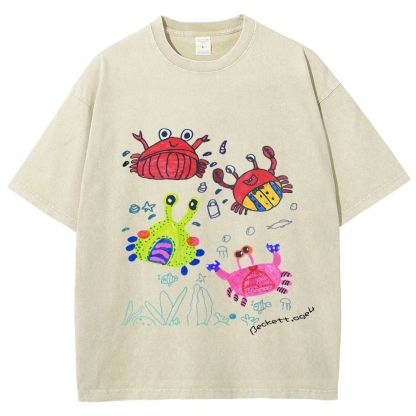 Cute little Crab Hand Painted Art from a Child's Hands Washed T-shirt