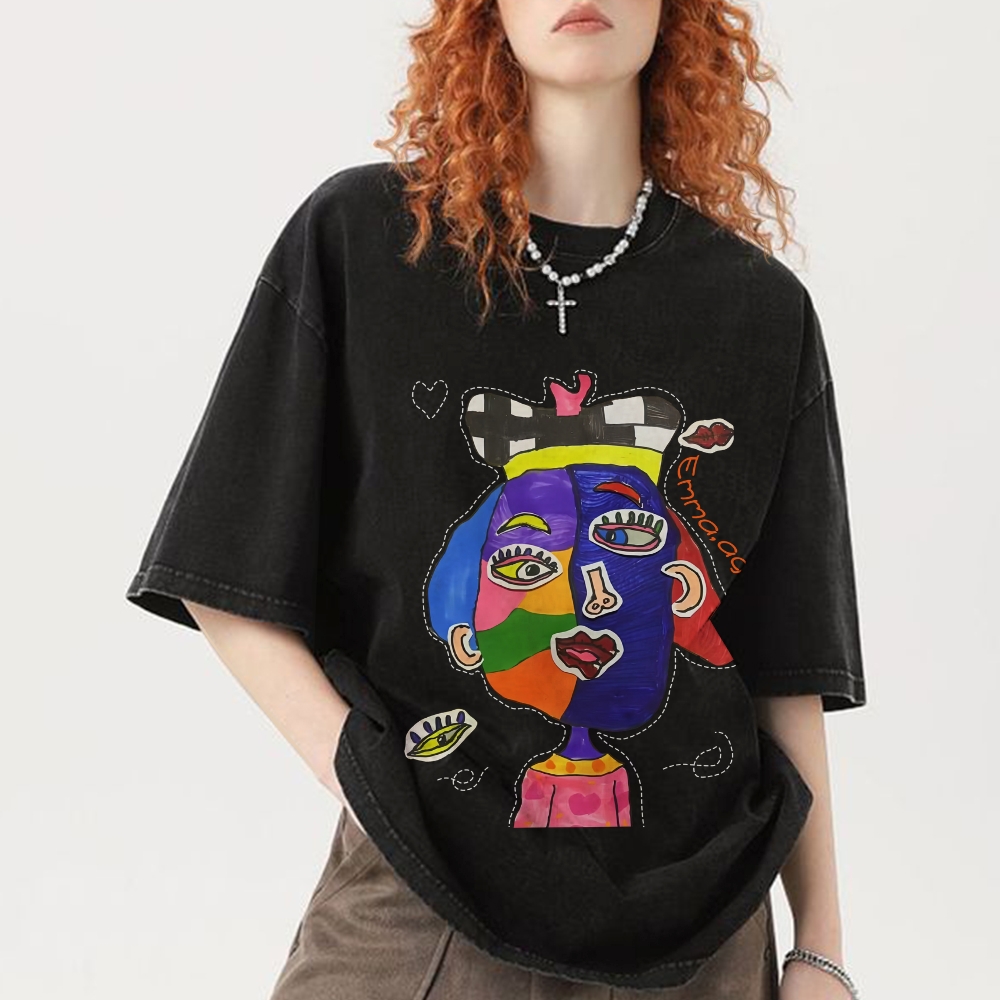 Strange Face Hand Painted Art from a Child's Hands Washed T-shirt