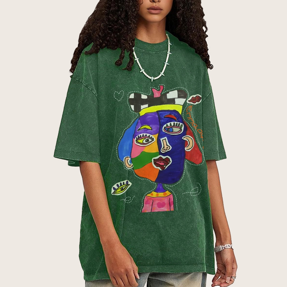 Strange Face Hand Painted Art from a Child's Hands Washed T-shirt