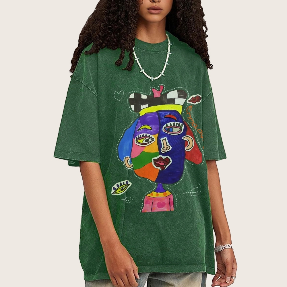 Strange Face Hand Painted Art from a Child's Hands Washed T-shirt