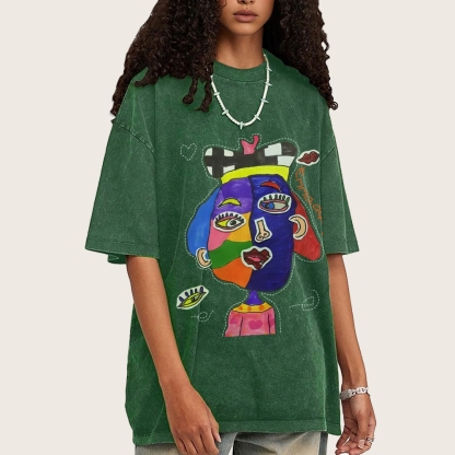 Strange Face Hand Painted Art from a Child's Hands Washed T-shirt