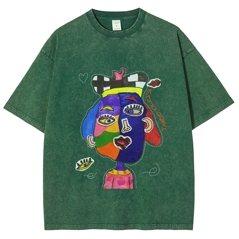 Strange Face Hand Painted Art from a Child's Hands Washed T-shirt