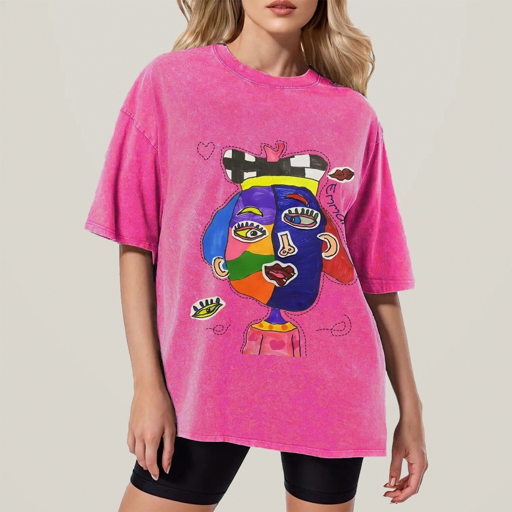 Strange Face Hand Painted Art from a Child's Hands Washed T-shirt