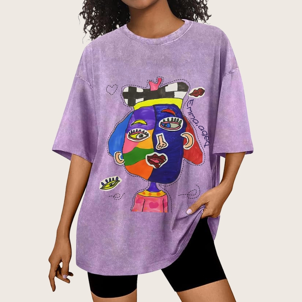 Strange Face Hand Painted Art from a Child's Hands Washed T-shirt