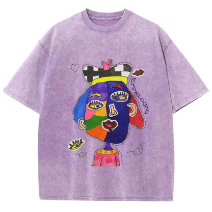 Strange Face Hand Painted Art from a Child's Hands Washed T-shirt