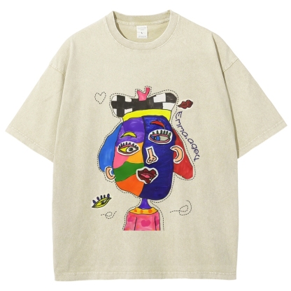 Strange Face Hand Painted Art from a Child's Hands Washed T-shirt