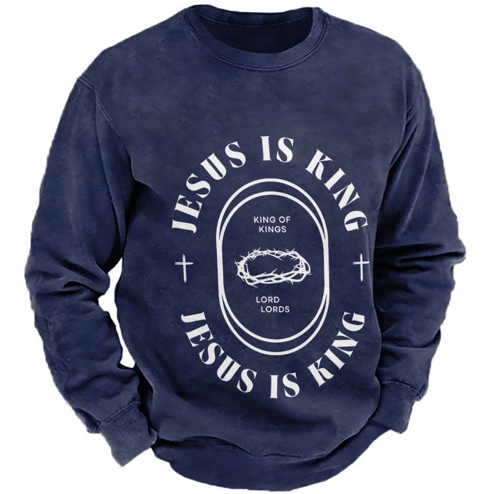Jesus Is King Men's Casual Cotton Crew Neck Sweatshirt