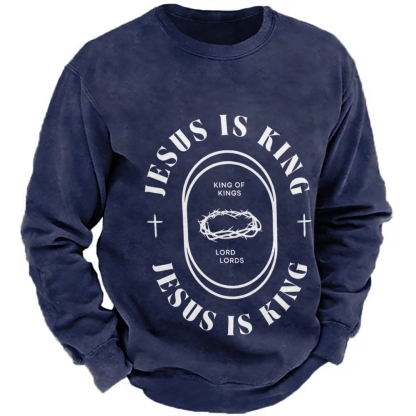 Jesus Is King Men's Casual Cotton Crew Neck Sweatshirt