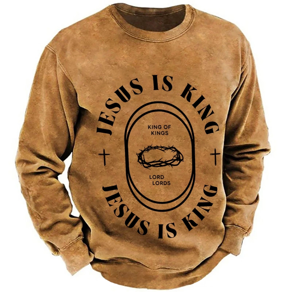 Jesus Is King Men's Casual Cotton Crew Neck Sweatshirt