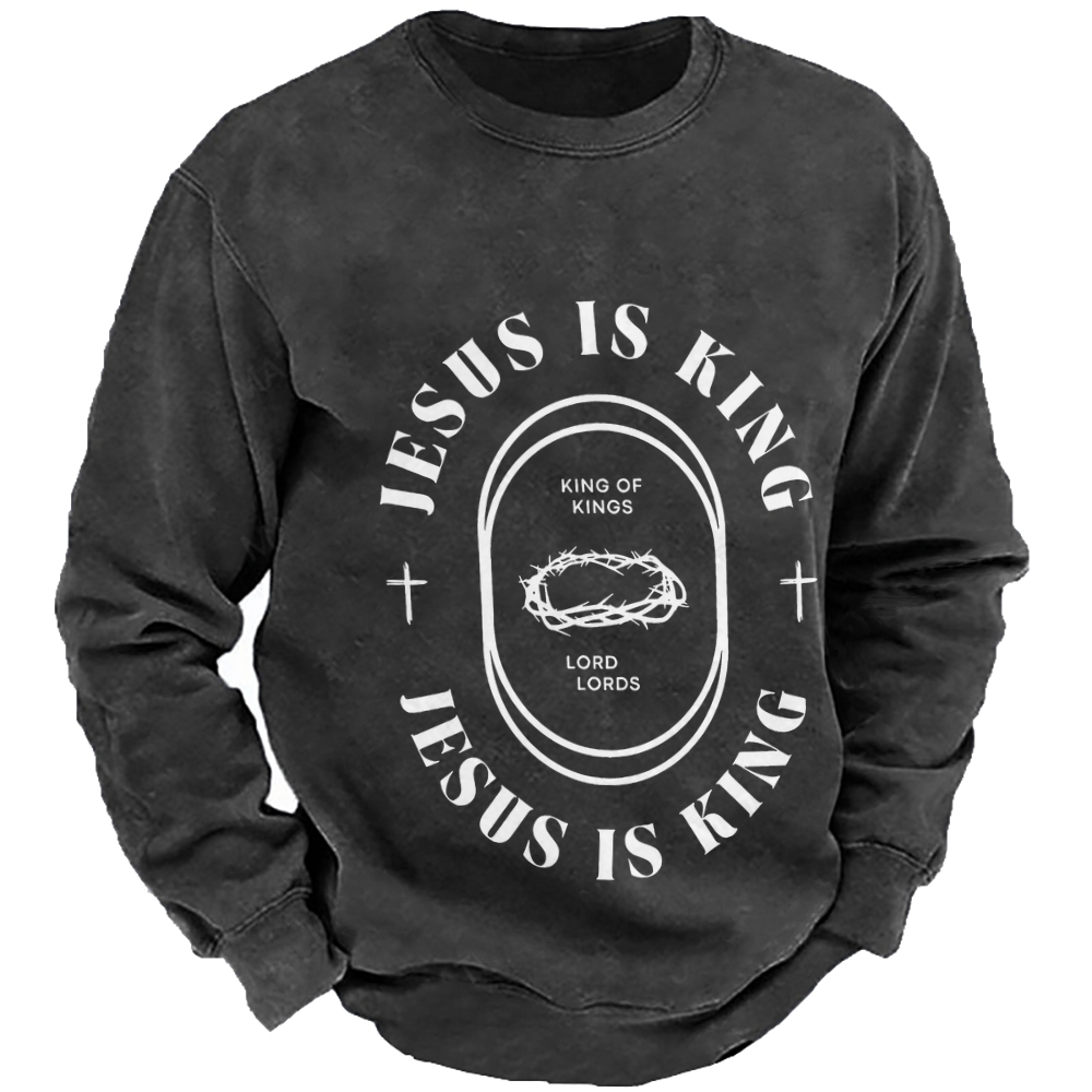Jesus Is King Men's Casual Cotton Crew Neck Sweatshirt