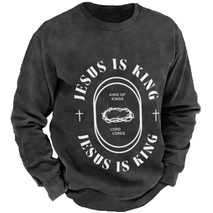 Jesus Is King Men's Casual Cotton Crew Neck Sweatshirt