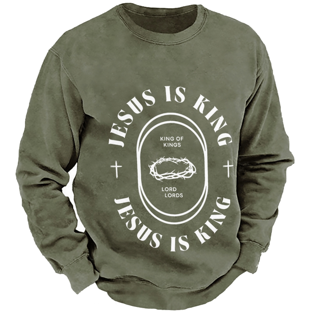 Jesus Is King Men's Casual Cotton Crew Neck Sweatshirt