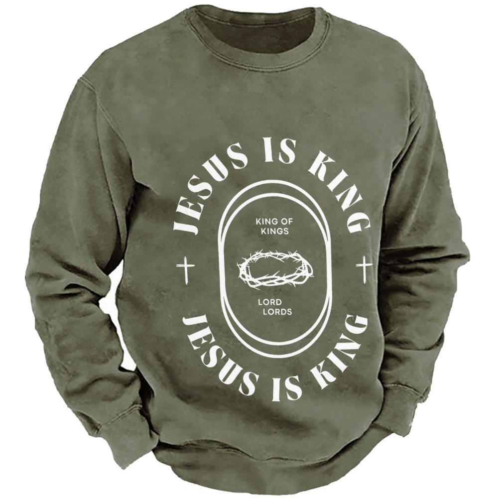 Jesus Is King Men's Casual Cotton Crew Neck Sweatshirt