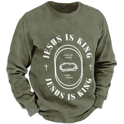 Jesus Is King Men's Casual Cotton Crew Neck Sweatshirt