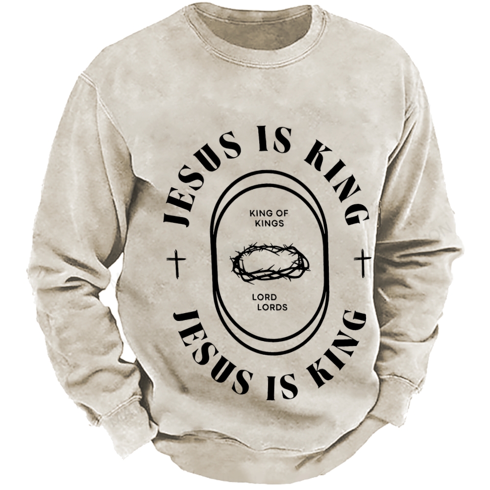 Jesus Is King Men's Casual Cotton Crew Neck Sweatshirt