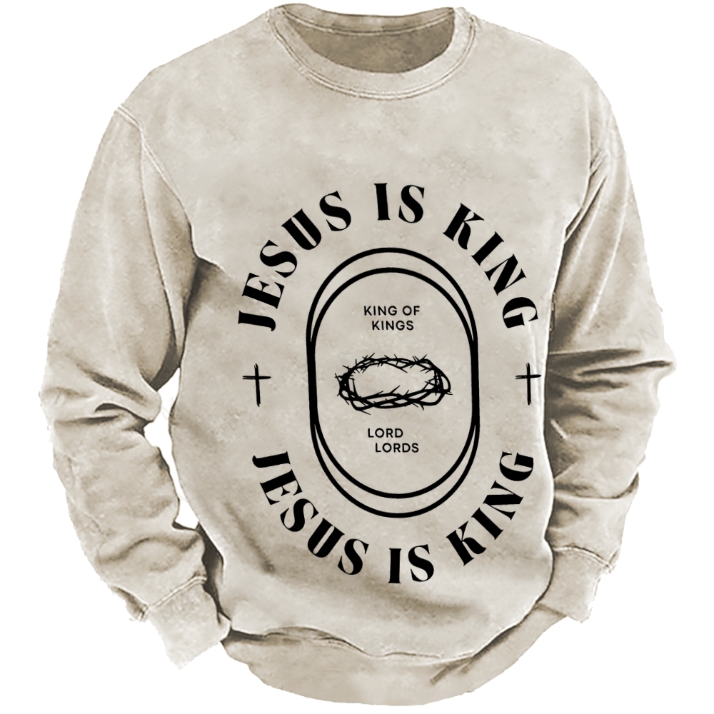 Jesus Is King Men's Casual Cotton Crew Neck Sweatshirt
