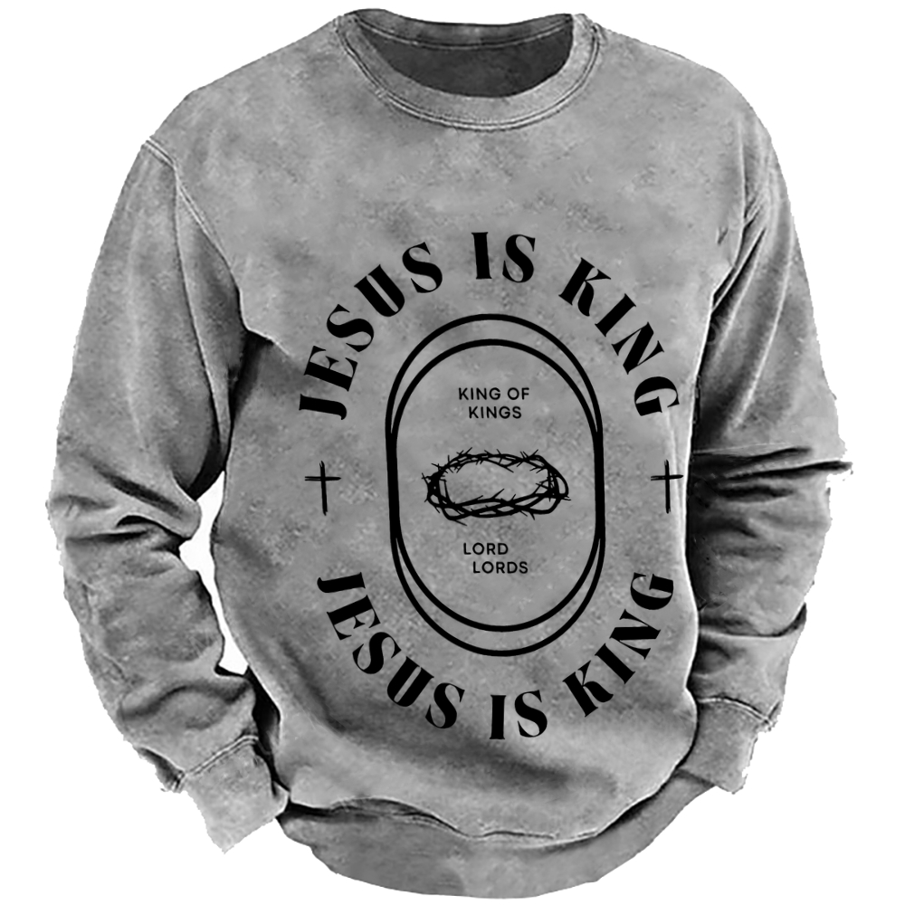 Jesus Is King Men's Casual Cotton Crew Neck Sweatshirt