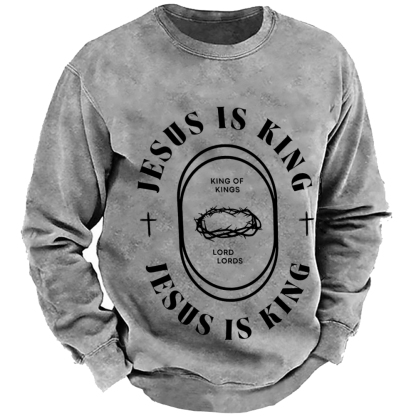 Jesus Is King Men's Casual Cotton Crew Neck Sweatshirt