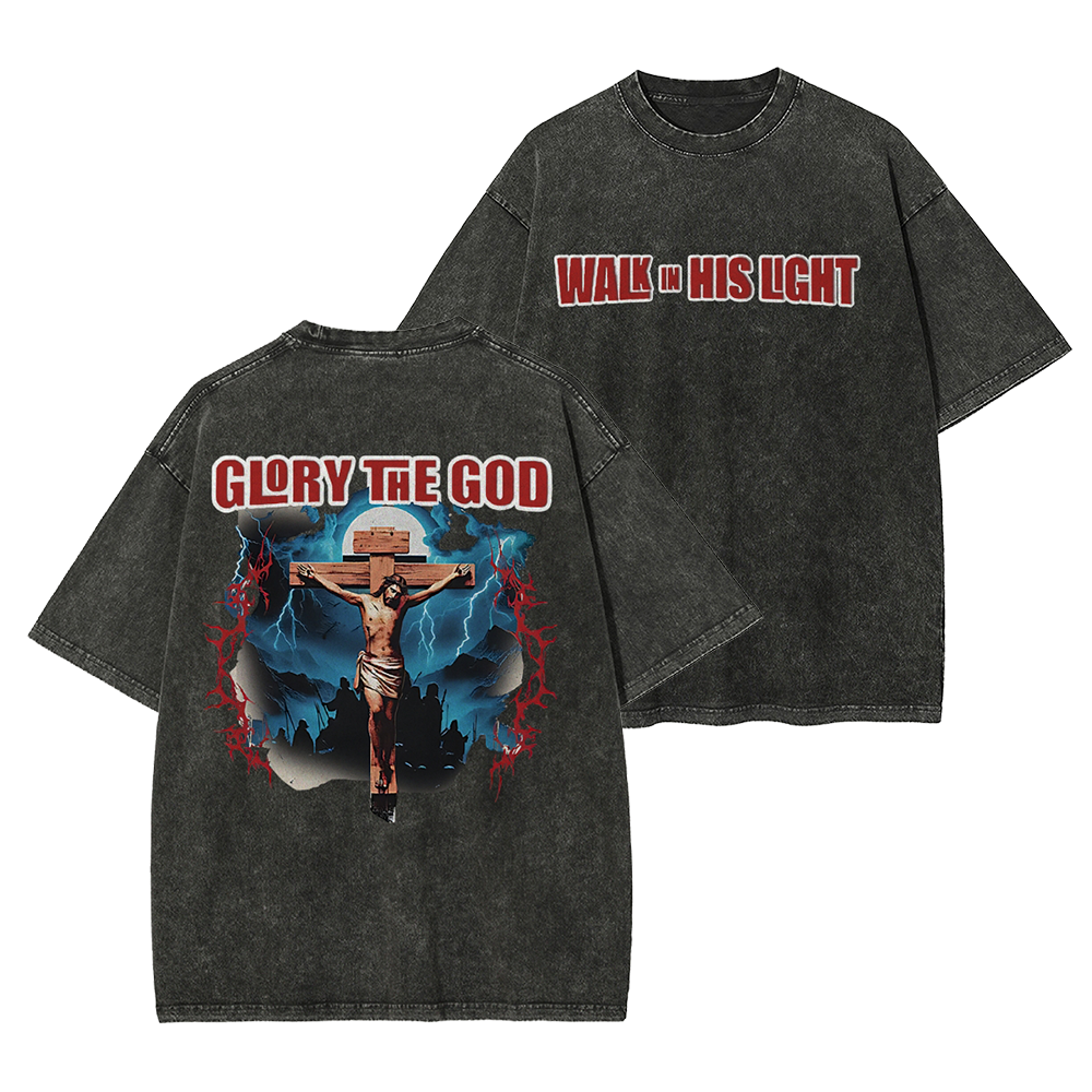 Glory The God Christian Casual Washed Cotton T-shirt