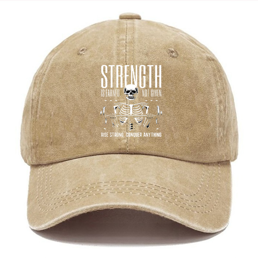 Strength Is Earned Not Given Rise Strong Conqure Anything Baseball Hat