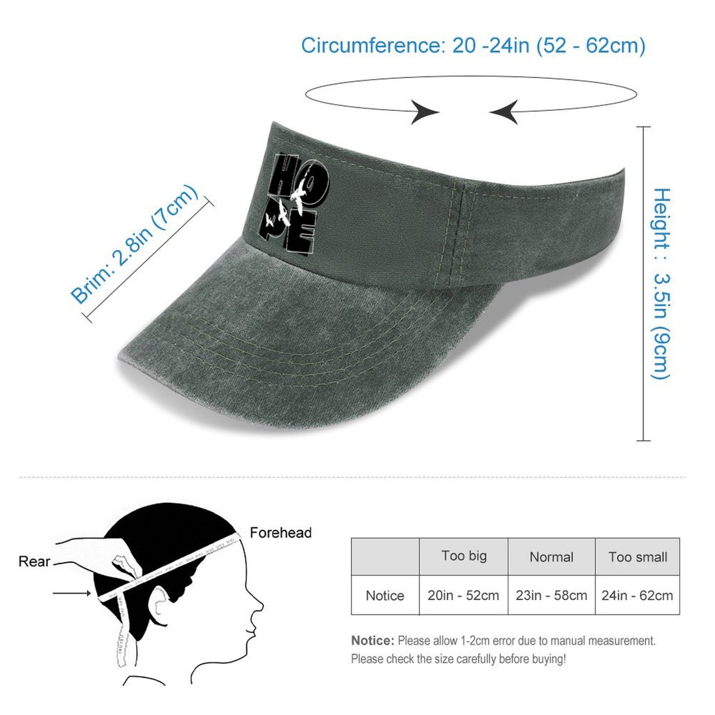 Adjustable Cotton Sun Visor Hat for Men Women
