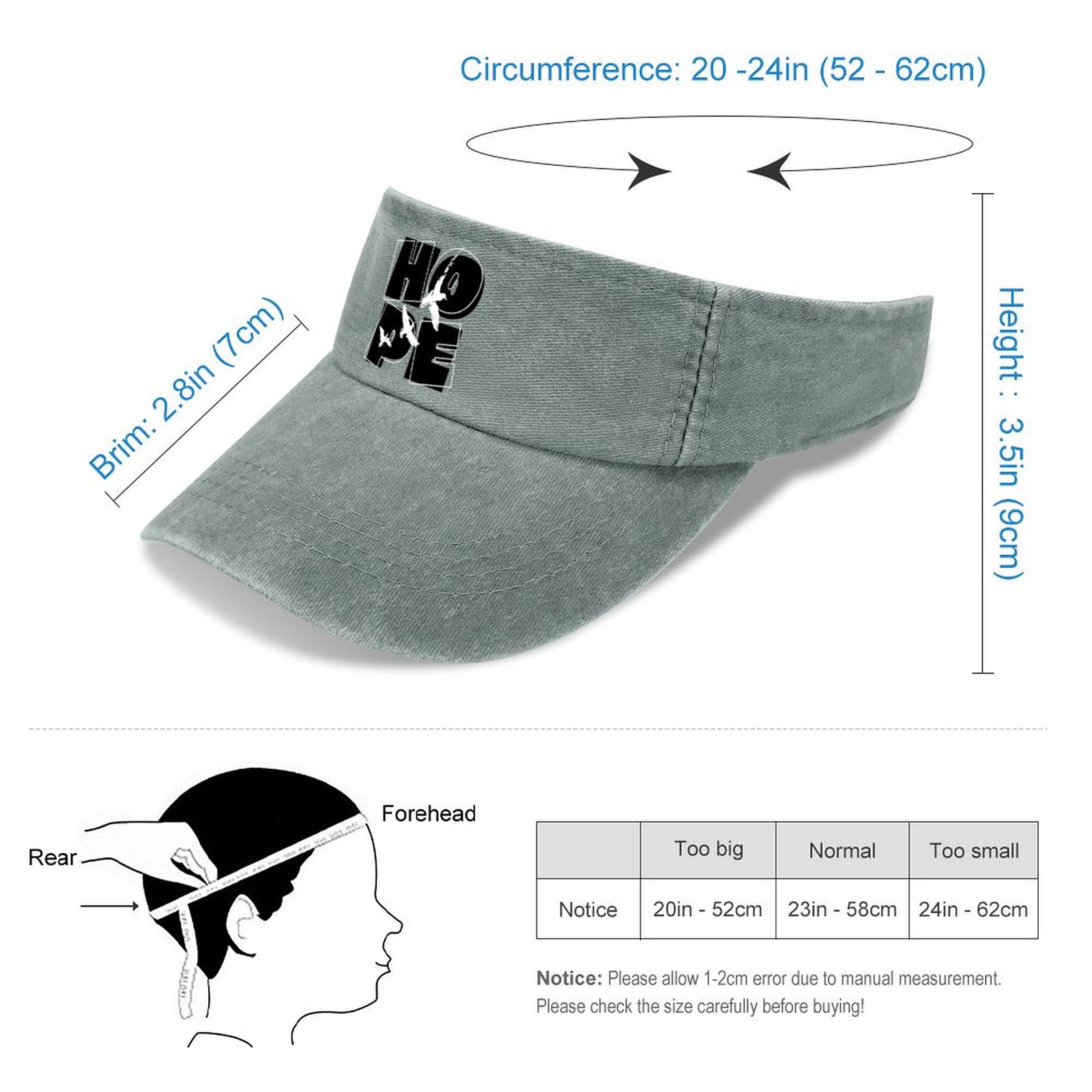 Adjustable Cotton Sun Visor Hat for Men Women