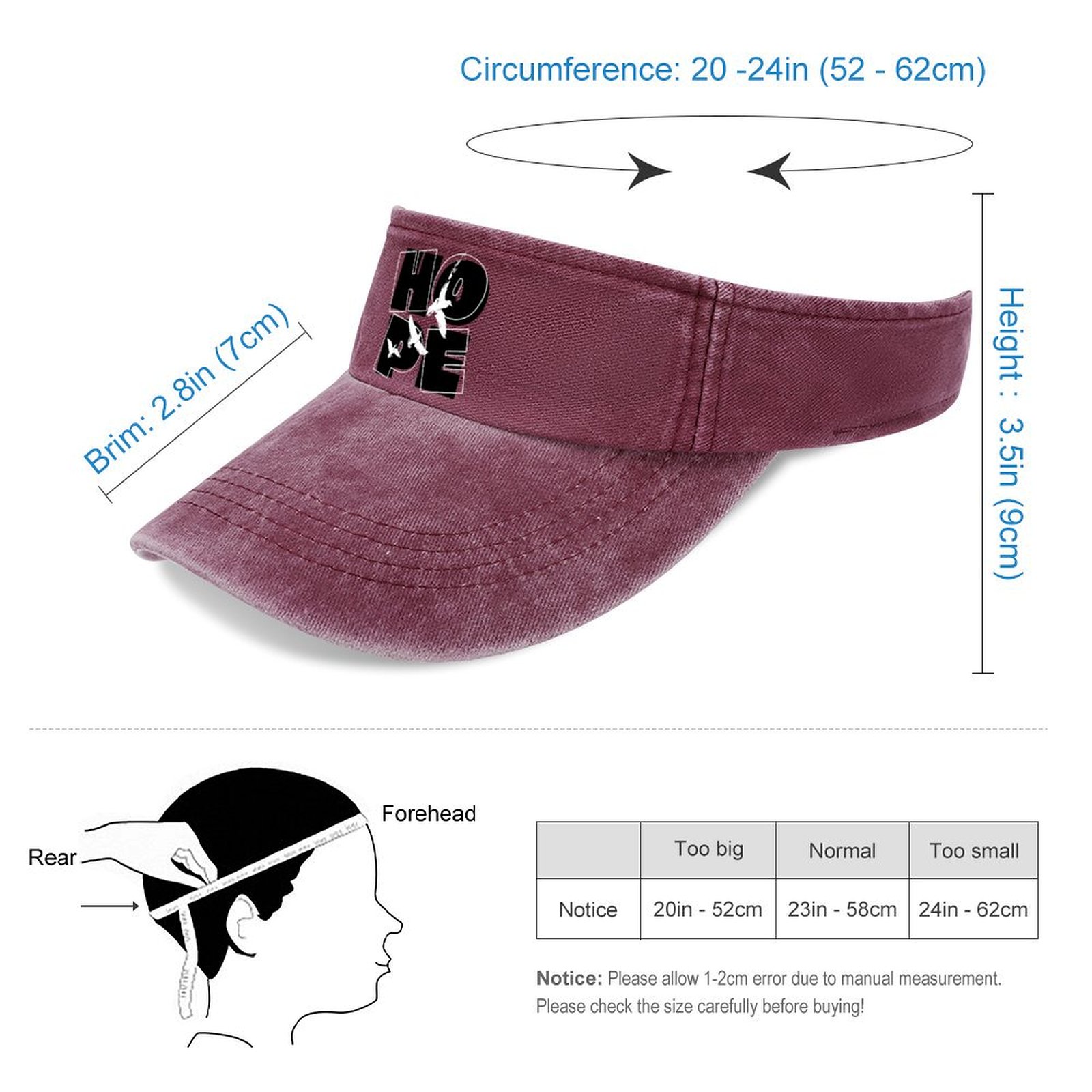 Adjustable Cotton Sun Visor Hat for Men Women