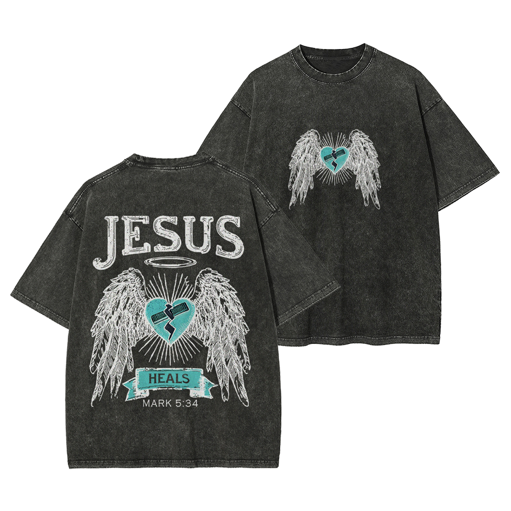Jesus Heals Men's Casual Washed Cotton T-shirt