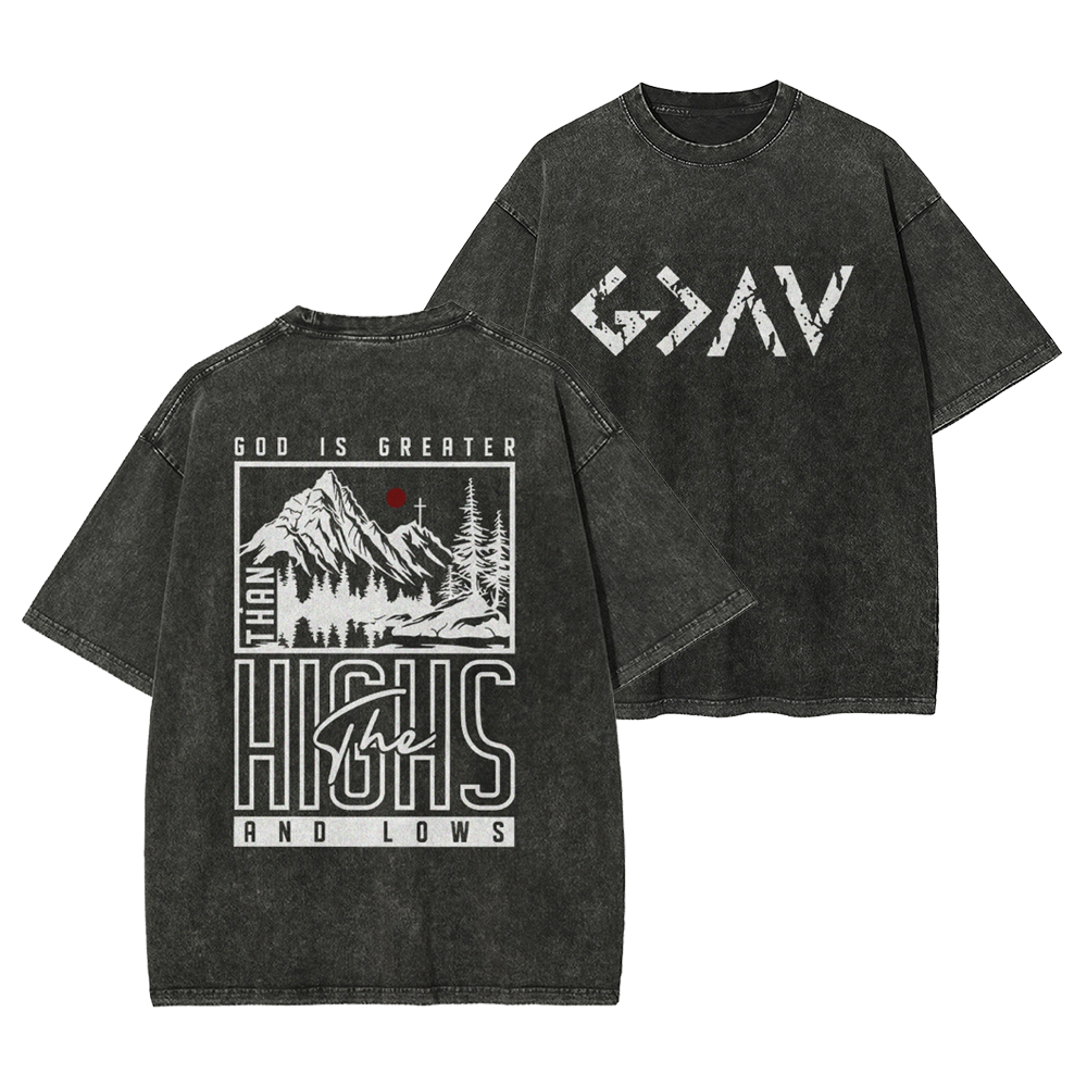 God Is Greater Men's Casual Washed Cotton T-shirt