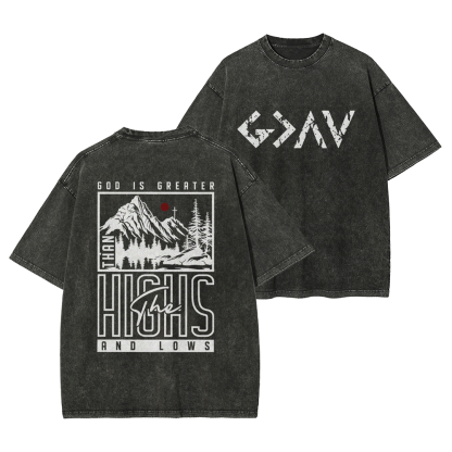 God Is Greater Men's Casual Washed Cotton T-shirt