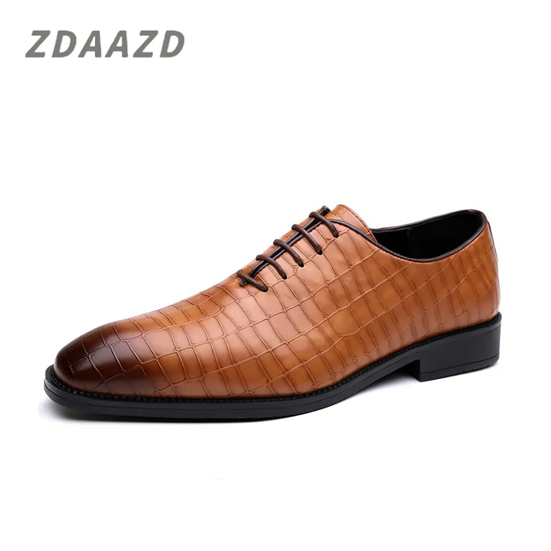 Crocodile Leather Formal Lace-Up Pointed Toe Men's Leather Shoes