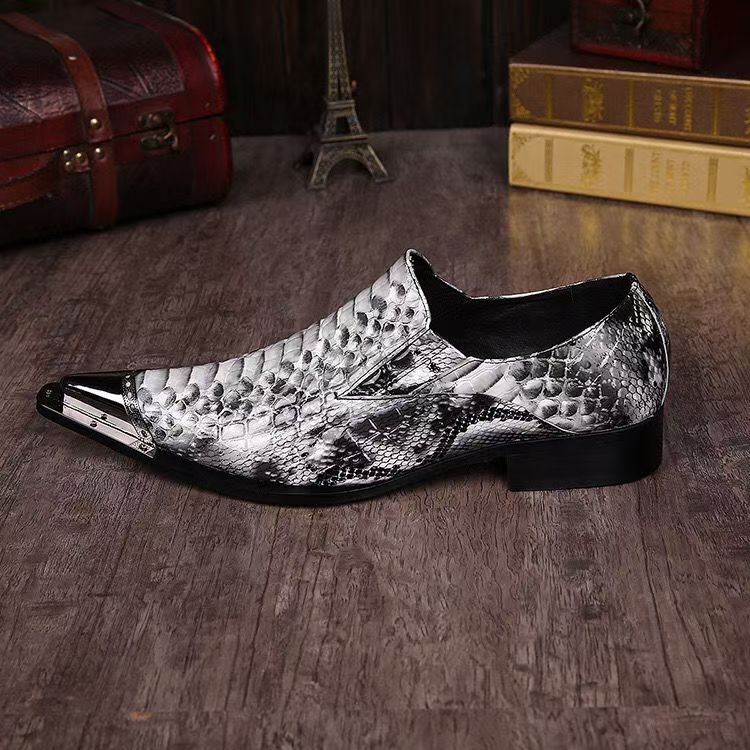 Lace-up pointed toe casual python leather men's shoes