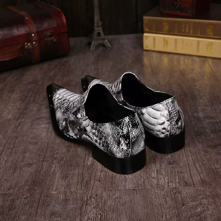 Lace-up pointed toe casual python leather men's shoes