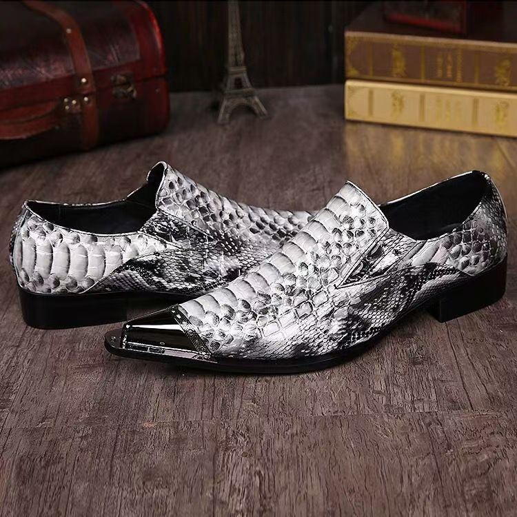 Lace-up pointed toe casual python leather men's shoes