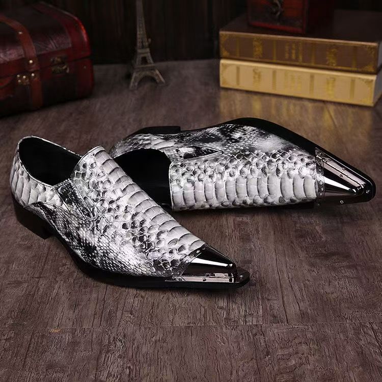 Lace-up pointed toe casual python leather men's shoes