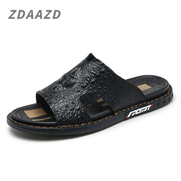 Ostrich leather men's sandals and slippers