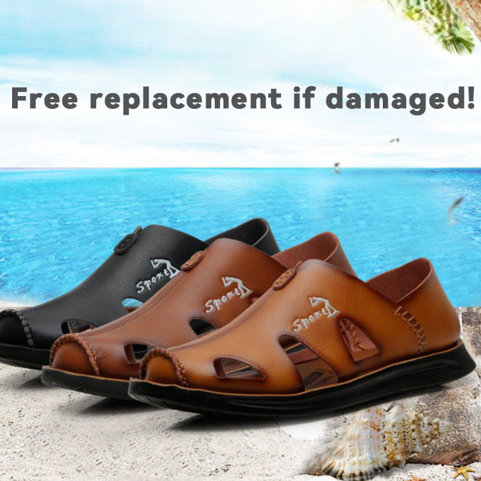 Cow Leather Sandals Slippers Casual Beach Shoes Dual Use-Zdaazd