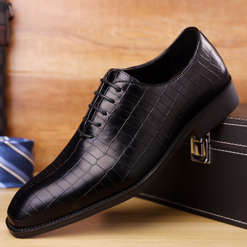 Formal Crocodile Lace-up Pointed Toe Men's Leather Shoes