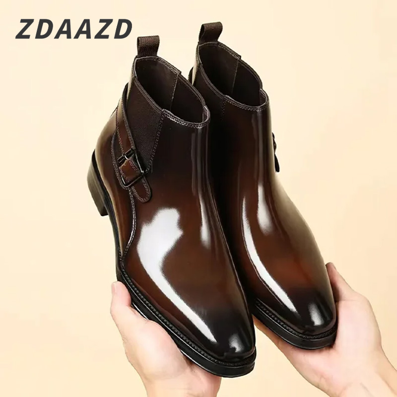 Men's pointed toe British leather boots