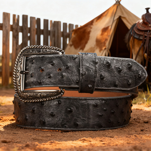 Pure natural high-quality ostrich leather belt